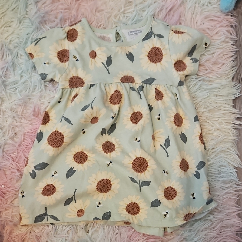 Garanimals Sunflower Print Kids Dress - Cream and Brown